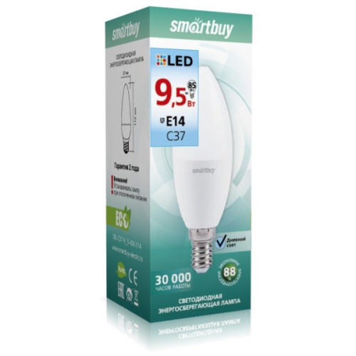 Лампа светодиодная (LED) Smartbuy-C37-9,5W/4000/Е14