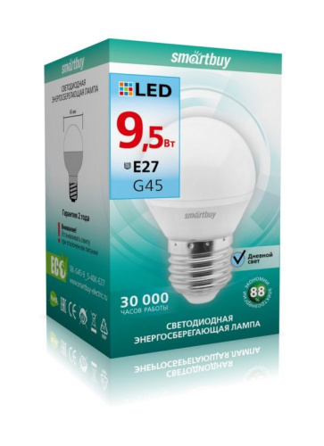 Лампа светодиодная (LED) Smartbuy-G45-9,5W/4000/E27