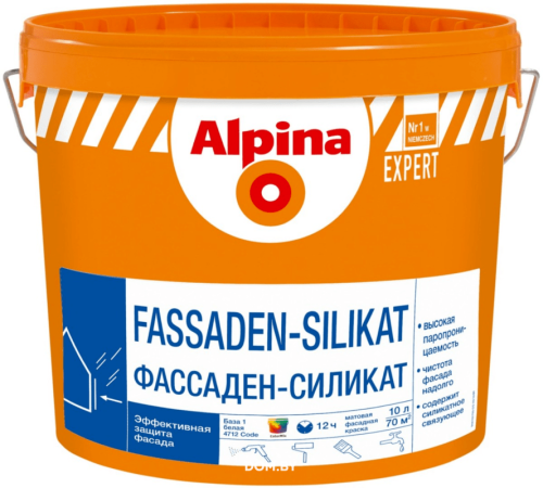 Краска Alpina EXPERT Fassaden-Silikat (Альпина ЭКСПЕРТ Фассаден-Силикат) База 1, белая 10л/14,6кг