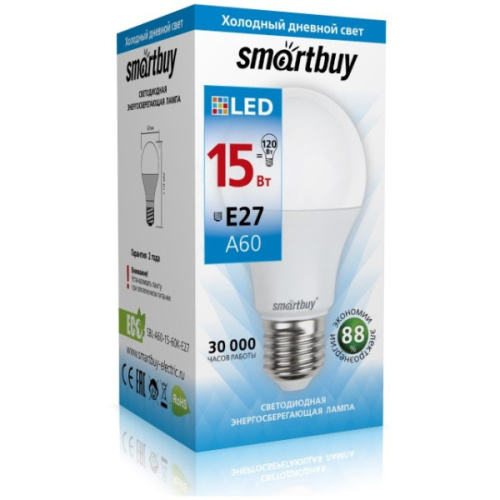 Лампа светодиодная (LED) Smartbuy-A60-15W/6000/E27
