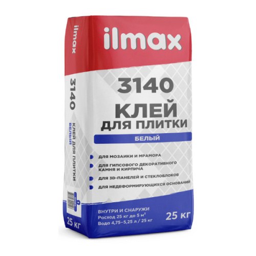 Клей для плитки ilmax 3140 белый 25 кг