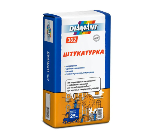 Штукатурка цементная выравнивающая Диамант 302 25 кг Штукатурка цементная выравнивающая Диамант 302 25 кг