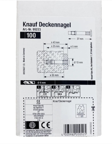 Дюбель-анкер потолочный 6х35 (100) Кнауф фото 4