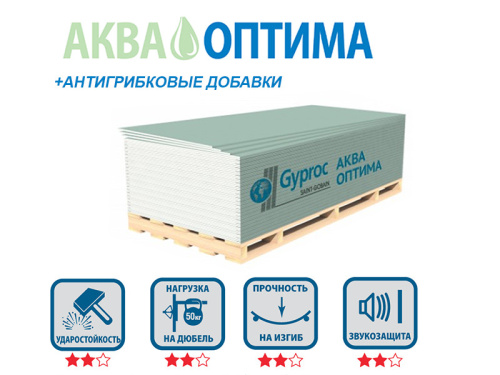 Гипсокартон 2500х1200х12,5 мм влагостойкий Gyproc Aqua Optima фото 3