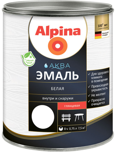 Эмаль акриловая Alpina АКВА белая глянцевая