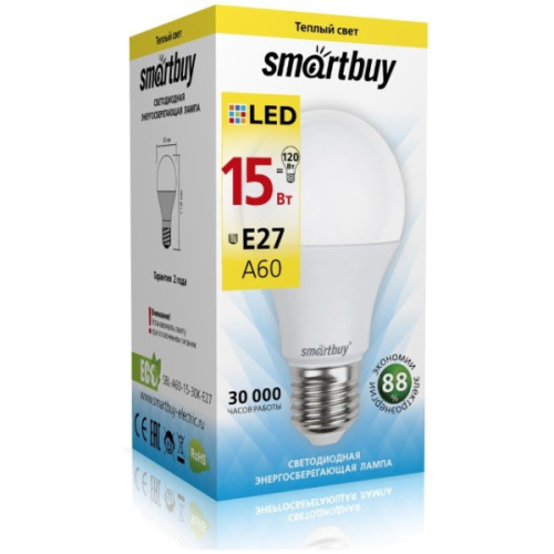 Светодиодная (LED) Лампа Smartbuy-A60-15W/3000/E27