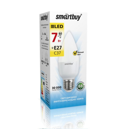 Лампа светодиодная (LED) Smartbuy-C37-07W/3000/E27