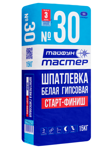 Шпатлевка Тайфун-Мастер № 30 гипсовая, белая финишная (15кг)