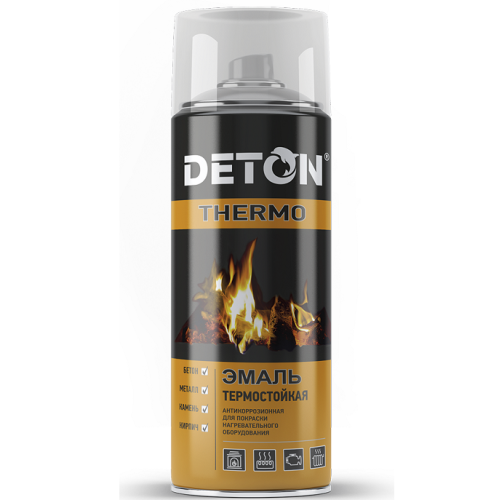 Эмаль-аэрозоль термостойкая DETON "THERMO", черная, 520 мл,
