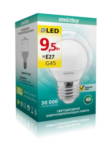 Лампа светодиодная (LED) Smartbuy-G45-9,5W/3000/E27