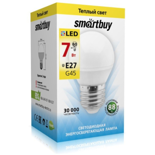 Лампа светодиодная (LED) Smartbuy-G45-07W/3000/E27