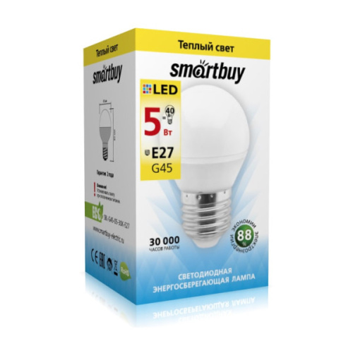 Лампа светодиодная (LED) Smartbuy-G45-05W/3000/E27