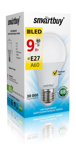 Светодиодная (LED) Лампа Smartbuy-A60-09W/3000/E27