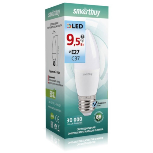 Лампа светодиодная (LED) Smartbuy-C37-9,5W/4000/Е27