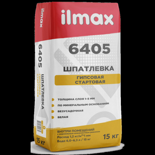 Шпатлевка гипсовая стартовая ilmax 6405 белая 15 кг