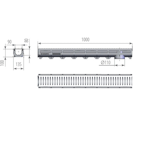 Лоток водоотводный пластиковый  AQUA-TOP с оцинкованной решеткой