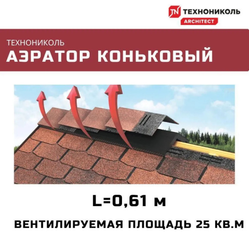 Сплошной коньковый аэратор ТЕХНОНИКОЛЬ 0,61м черный фото 3